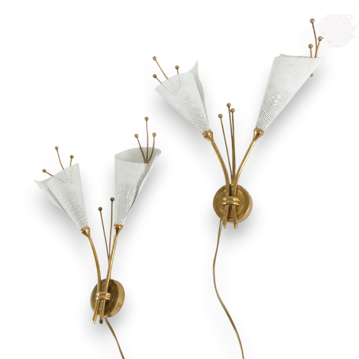Kobis et Lorence , paire d'applique en métal laqué et laiton circa 1950/1960-photo-2