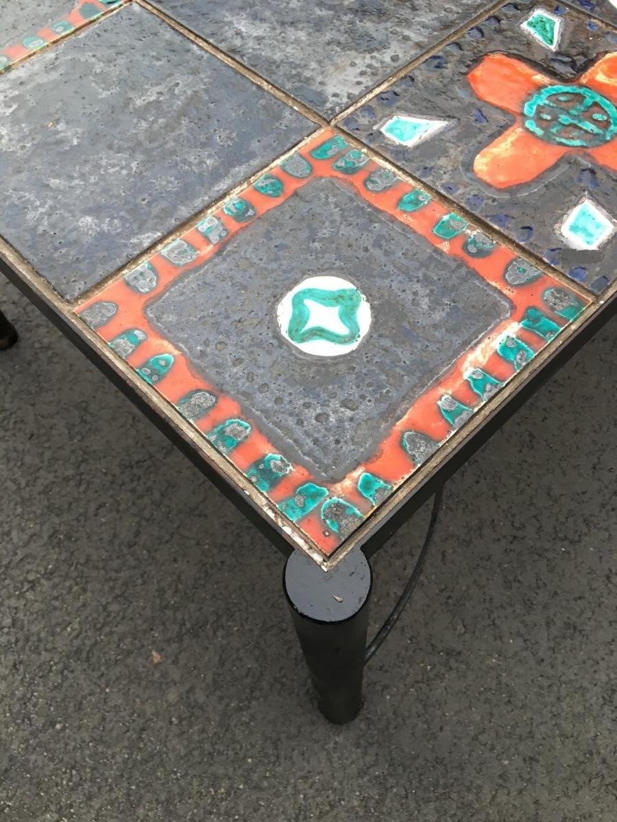 Lacquered Iron And Ceramic Coffee Table In The Style Of Jacques Adnet, Circa 1950-photo-2