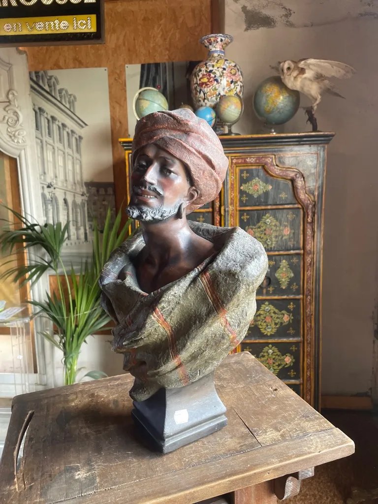  Friedrich Goldscheider (1845–1897)  Attributed To , Polychrome Clay Bust, Circa 1900