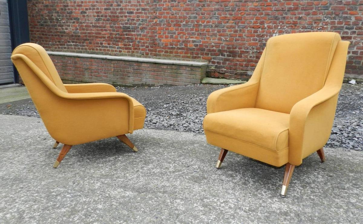 Erton, Pair Of Vintage Armchairs, Circa 1950, Original Fabric, Good Condition -photo-1