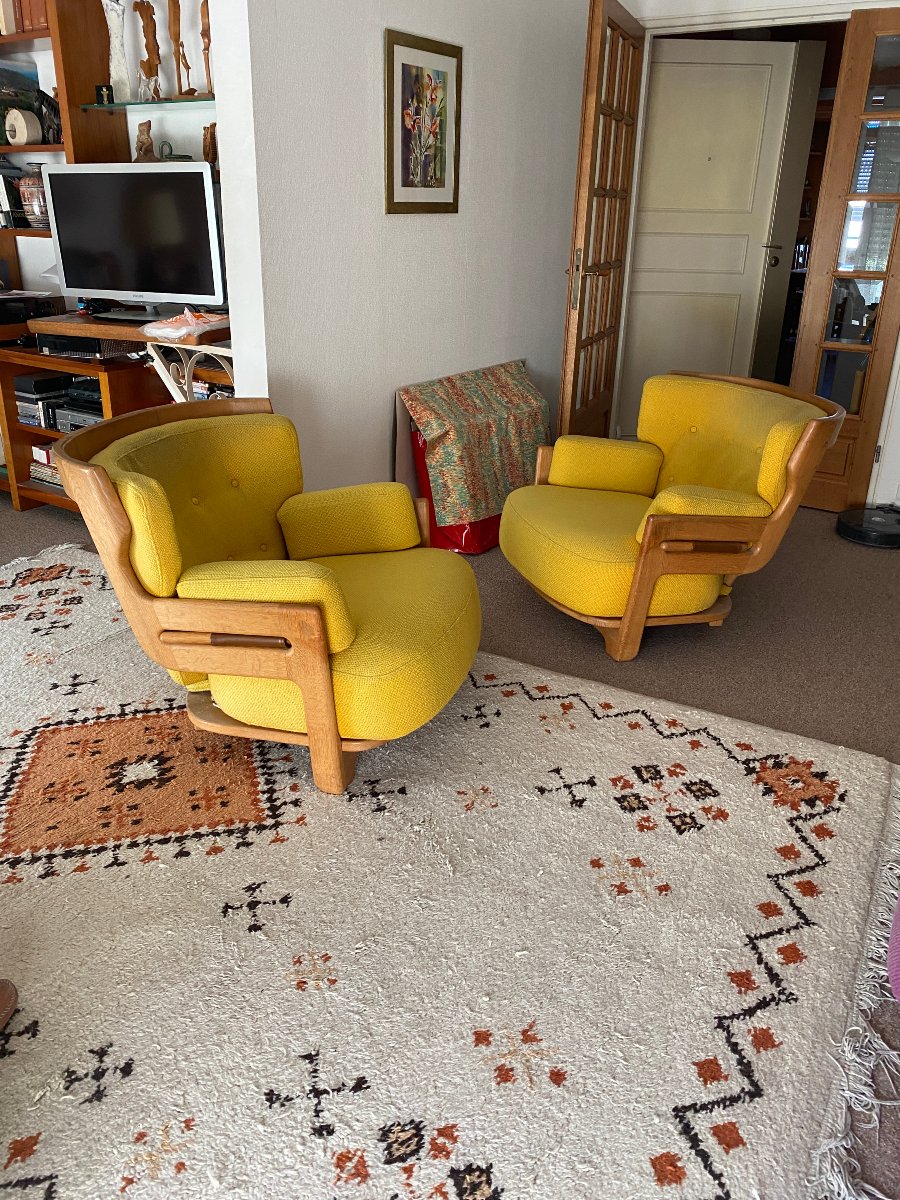 Guillerme et Chambron , Paire de fauteuils "Denis"  , Edition Votre Maison 1970-photo-2