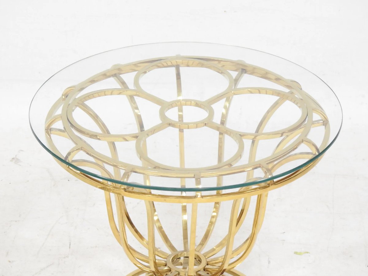 Pair Of Neoclassical "médicis" End Tables, Gilded Metal, Circa 1970 -photo-4