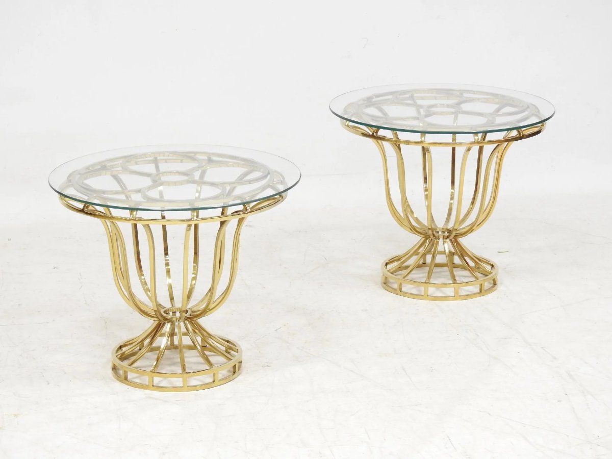 Pair Of Neoclassical "médicis" End Tables, Gilded Metal, Circa 1970 -photo-2