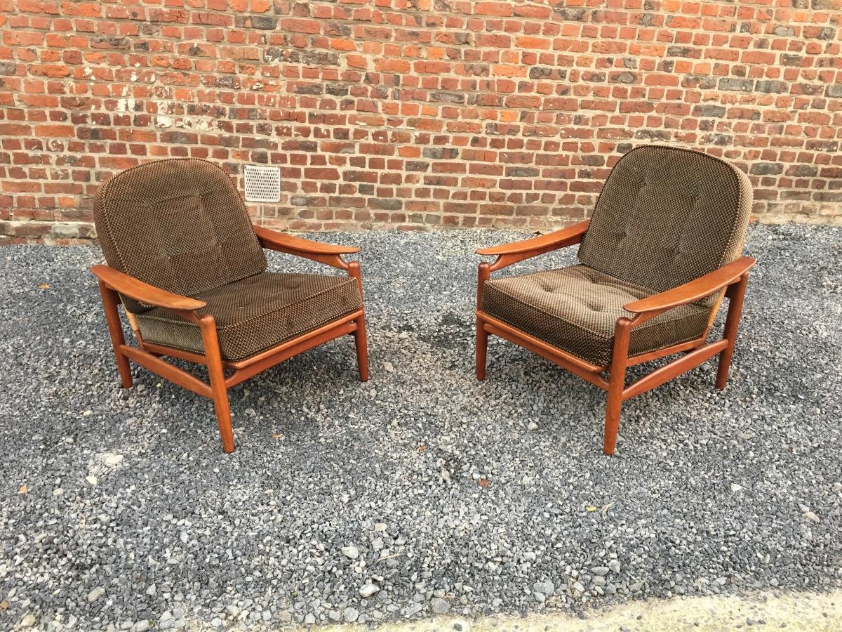 Important salon style Scandinave en teck et rotin, circa 1960/1970 -photo-1