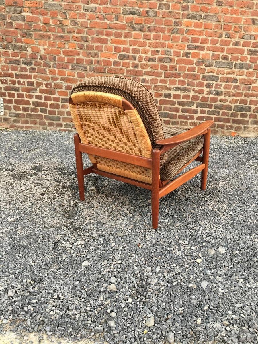 Important salon style Scandinave en teck et rotin, circa 1960/1970 -photo-3