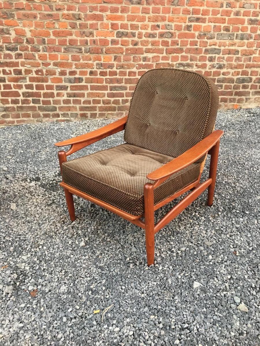 Important salon style Scandinave en teck et rotin, circa 1960/1970 -photo-5