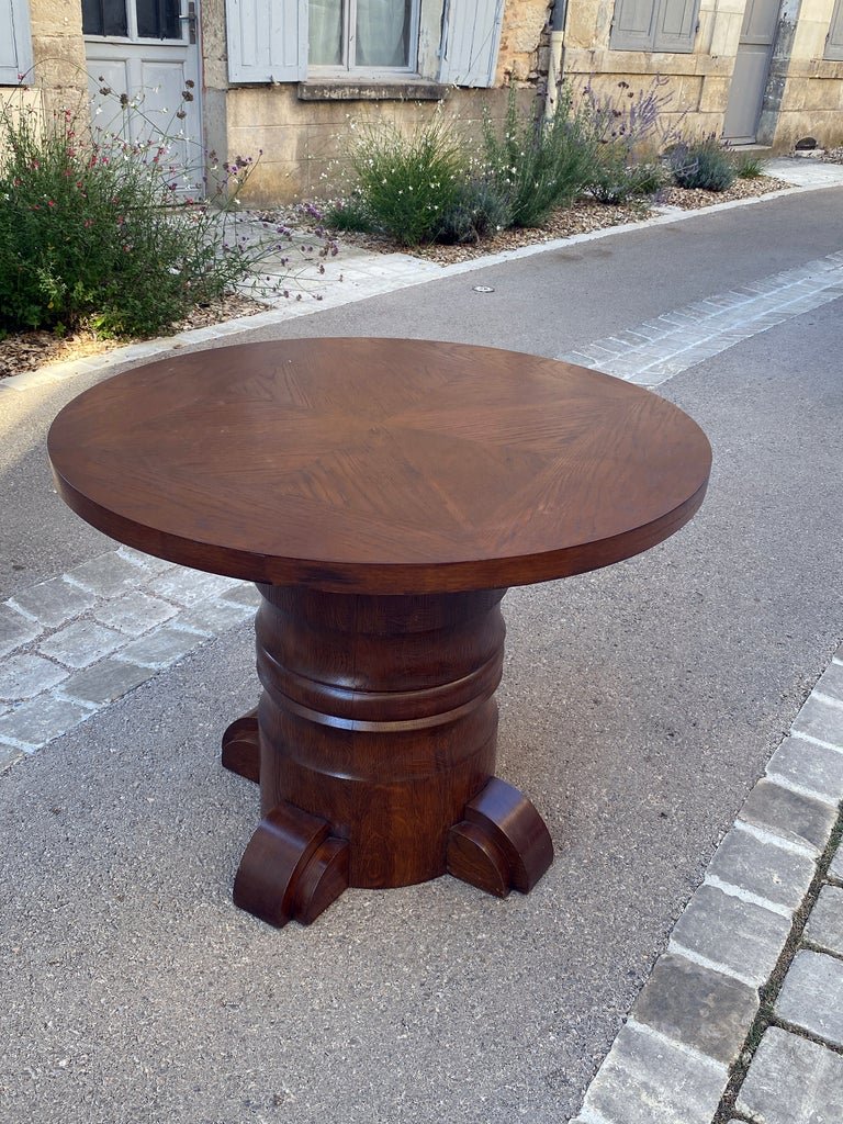 Charles Dudouyt , grand guéridon art déco en chêne circa 1930/1940-photo-4