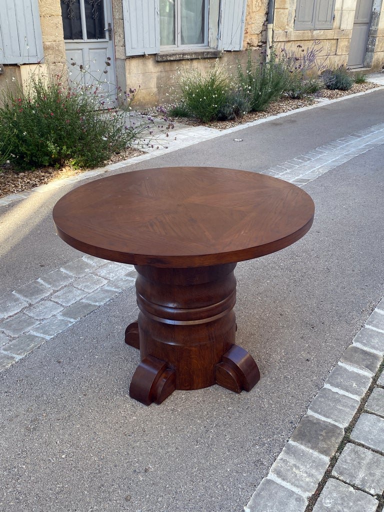 Charles Dudouyt , grand guéridon art déco en chêne circa 1930/1940-photo-2