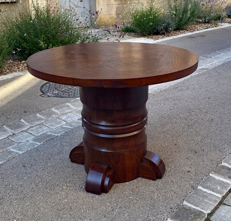 Charles Dudouyt , grand guéridon art déco en chêne circa 1930/1940