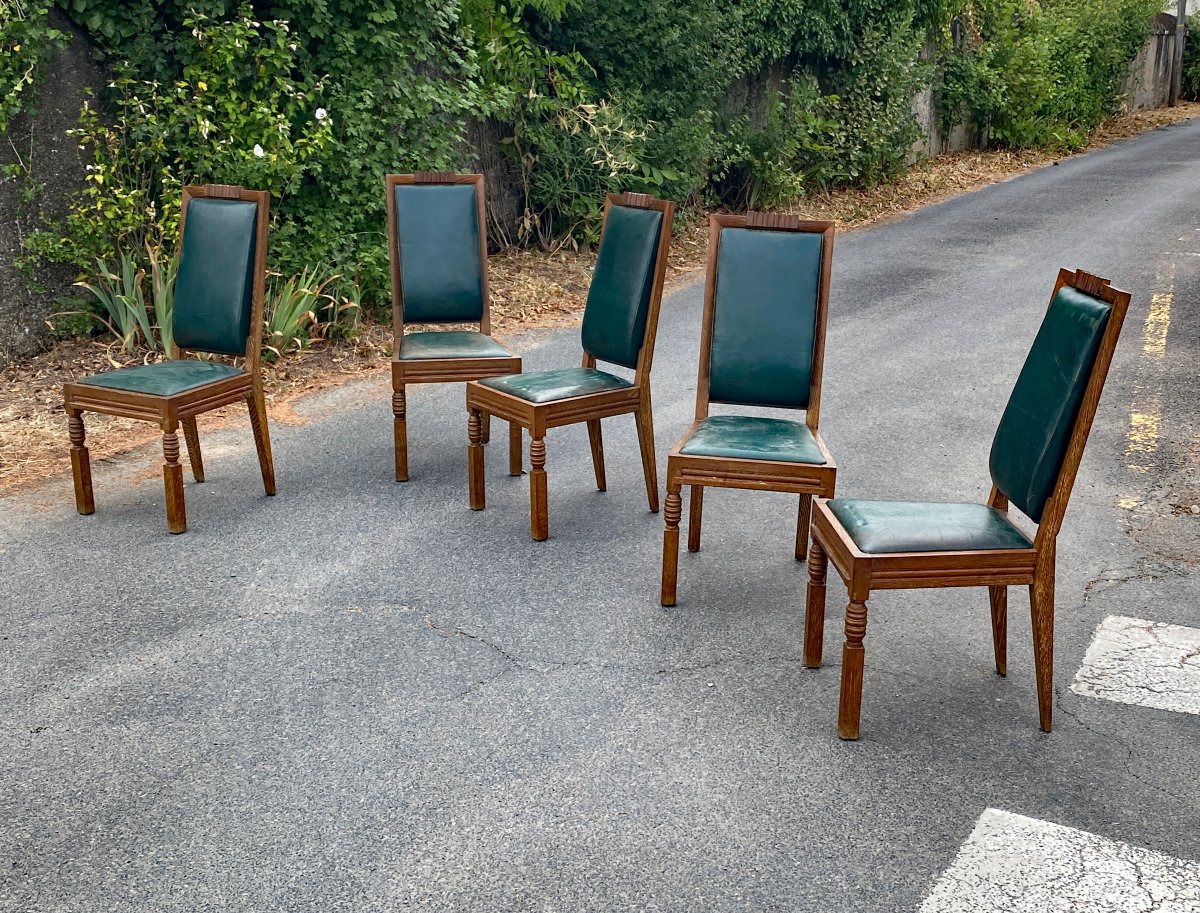 Charles DUDOUYT  5 chaises art deco en chêne circa 1930/1940
