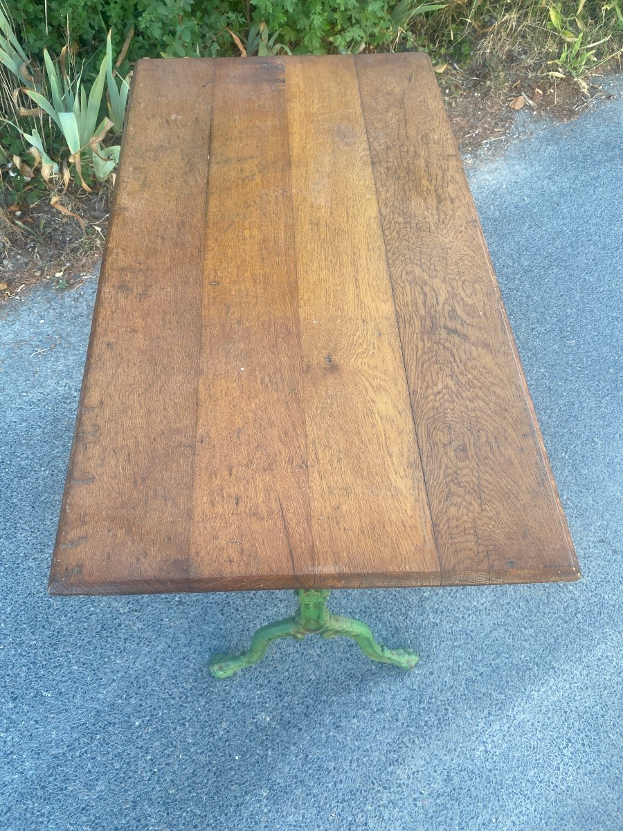 ancienne table de bistrot en chêne et fonte circa 1900-photo-2