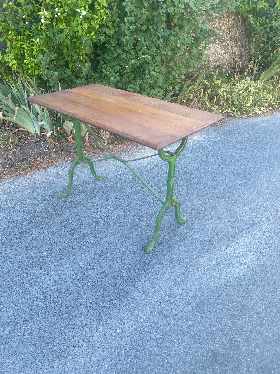 ancienne table de bistrot en chêne et fonte circa 1900-photo-3