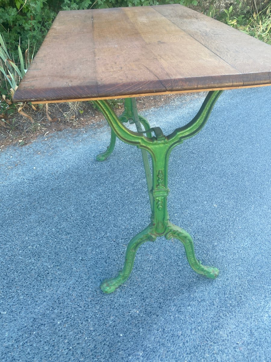 ancienne table de bistrot en chêne et fonte circa 1900-photo-4