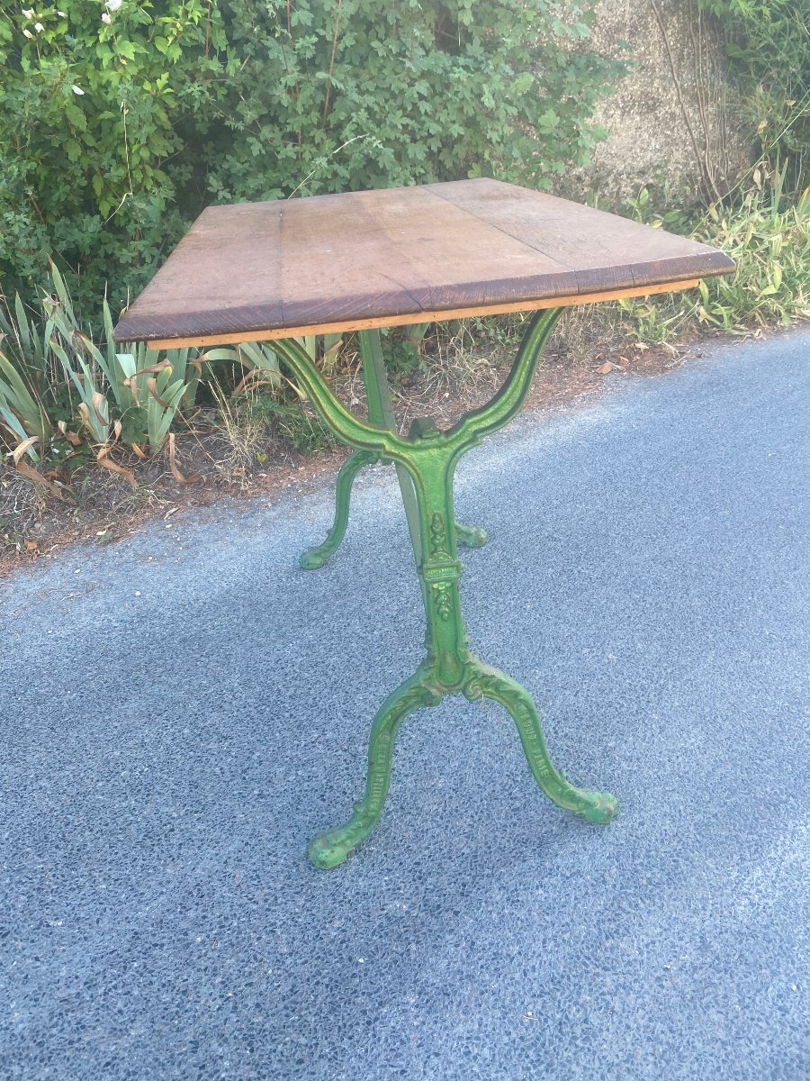 ancienne table de bistrot en chêne et fonte circa 1900-photo-1