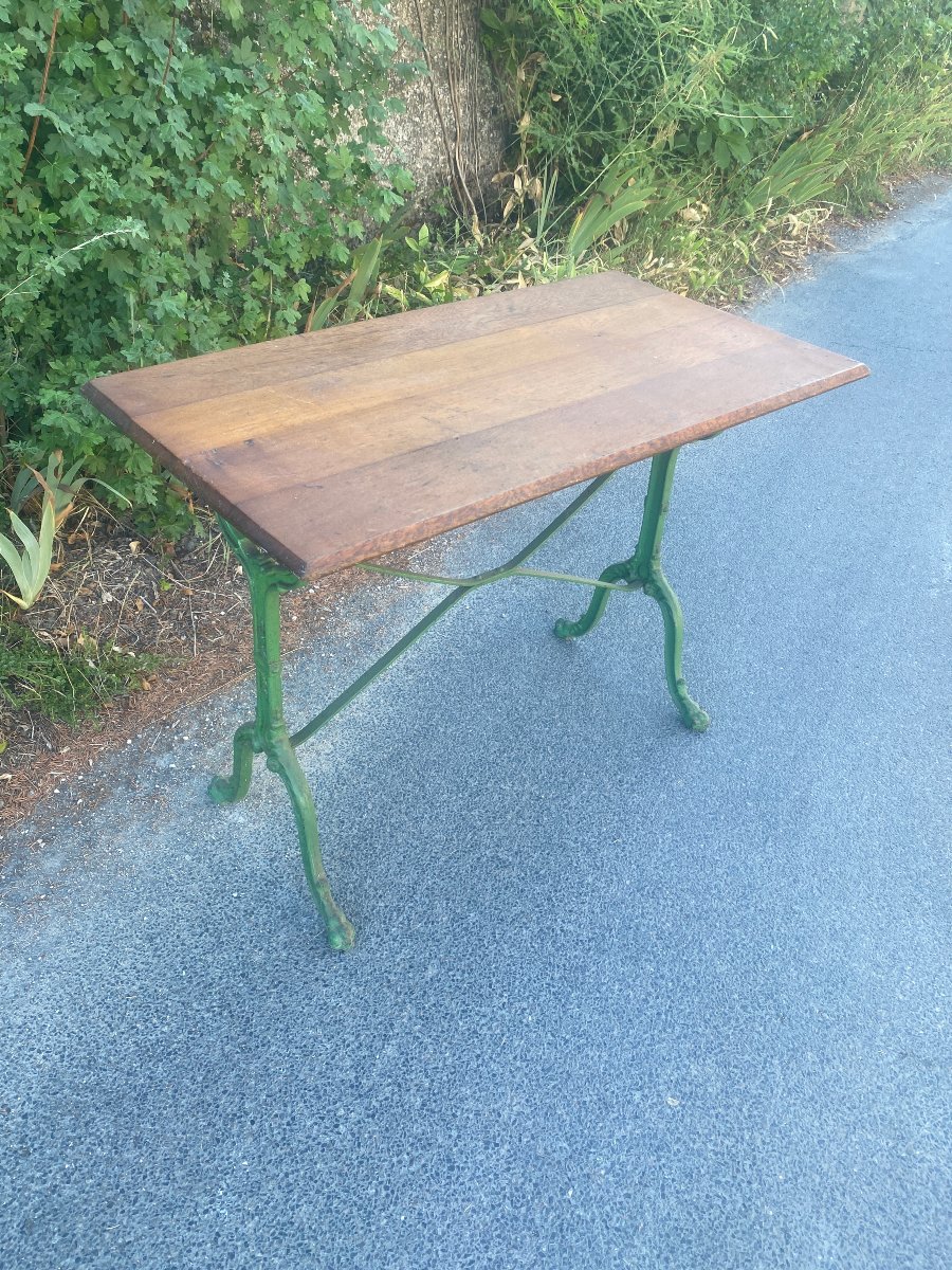 ancienne table de bistrot en chêne et fonte circa 1900-photo-4