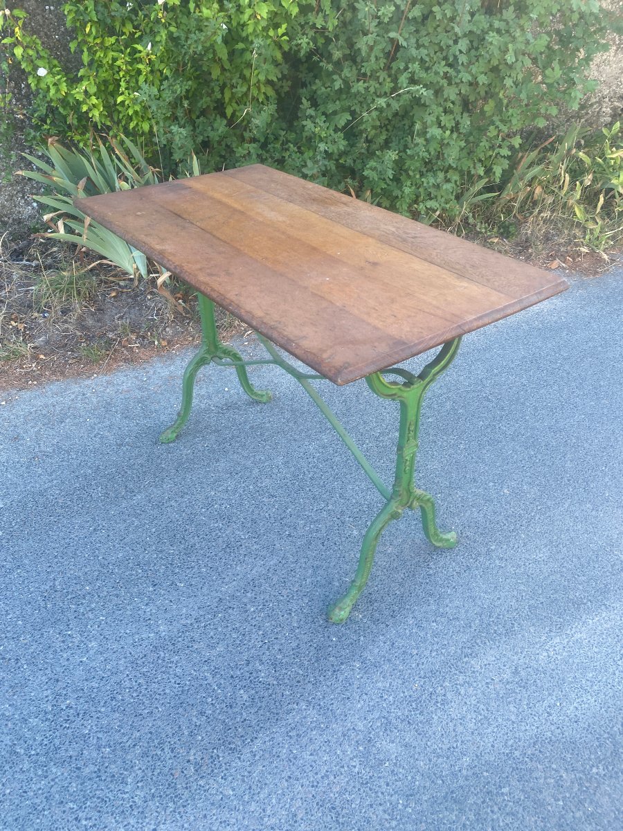 ancienne table de bistrot en chêne et fonte circa 1900-photo-6