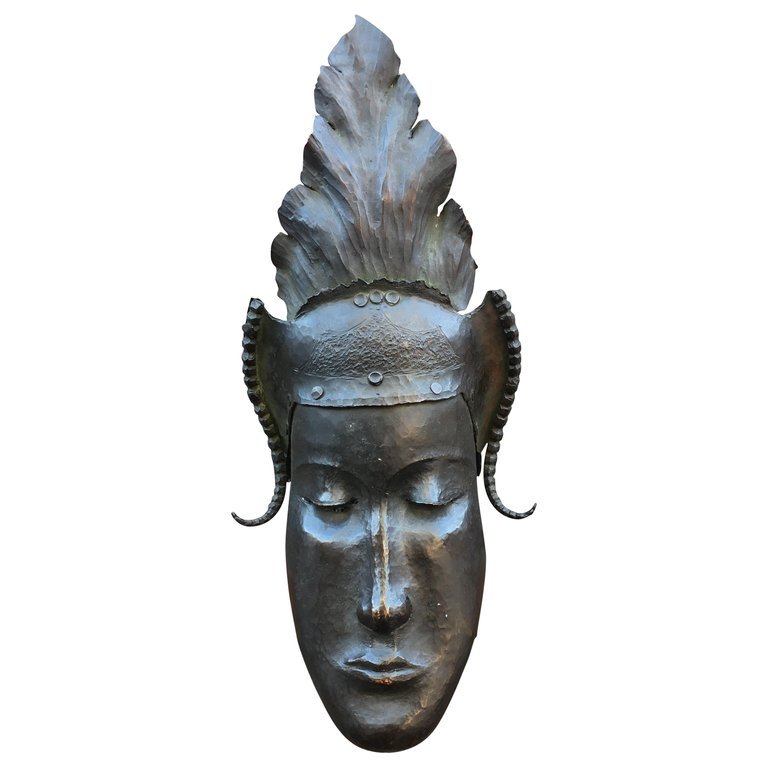 Heyndrickx, Masque Art Deco En Bronze, Signé Et Daté 1941 -photo-2