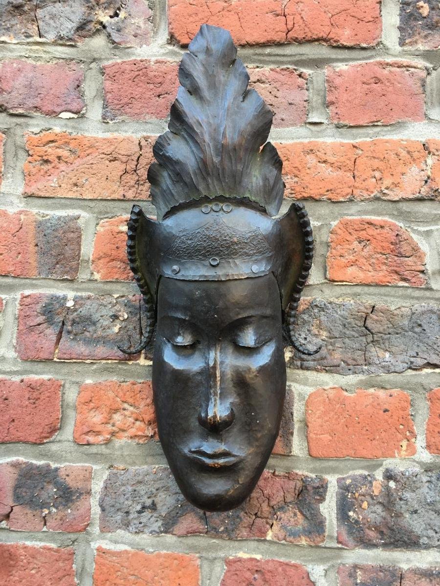 Heyndrickx, Masque Art Deco En Bronze, Signé Et Daté 1941 -photo-4
