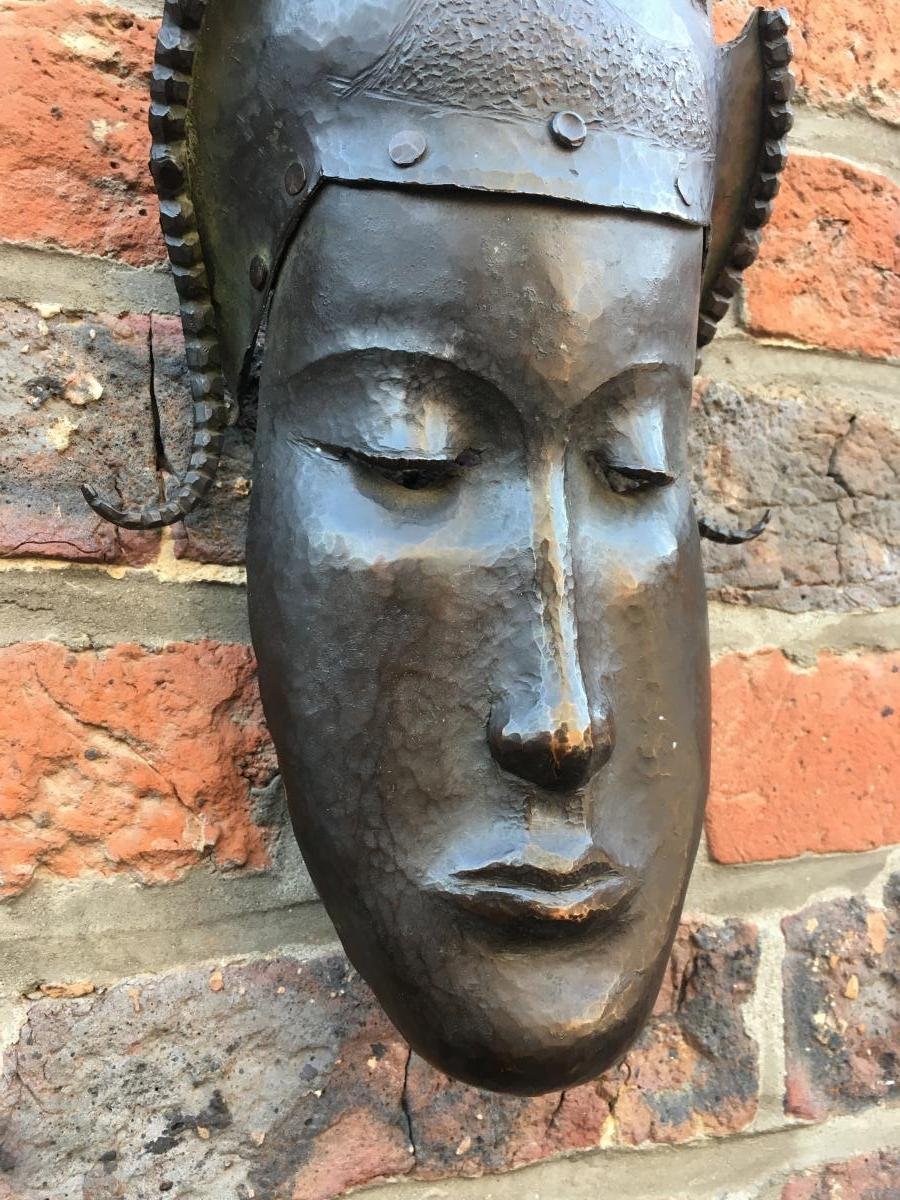 Heyndrickx, Masque Art Deco En Bronze, Signé Et Daté 1941 -photo-1