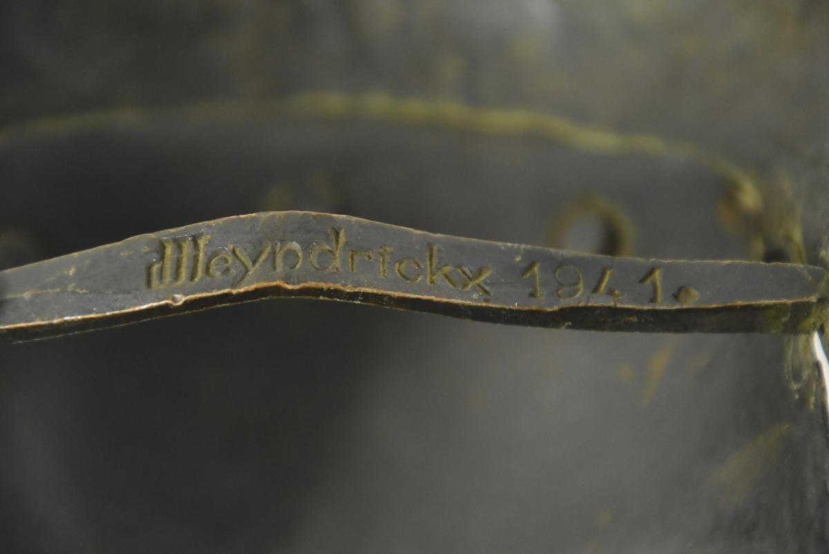 Heyndrickx, Masque Art Deco En Bronze, Signé Et Daté 1941 -photo-3