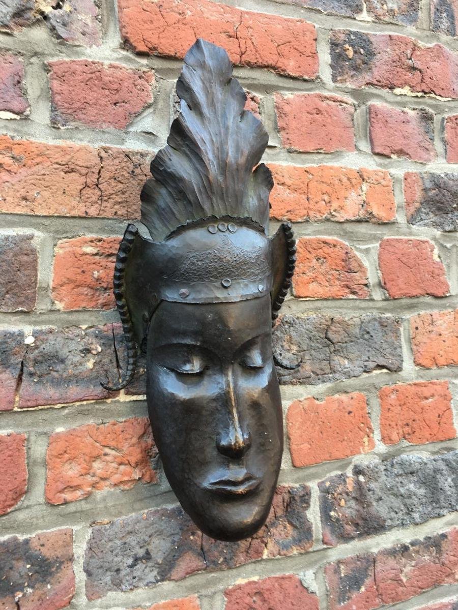 Heyndrickx, Masque Art Deco En Bronze, Signé Et Daté 1941 