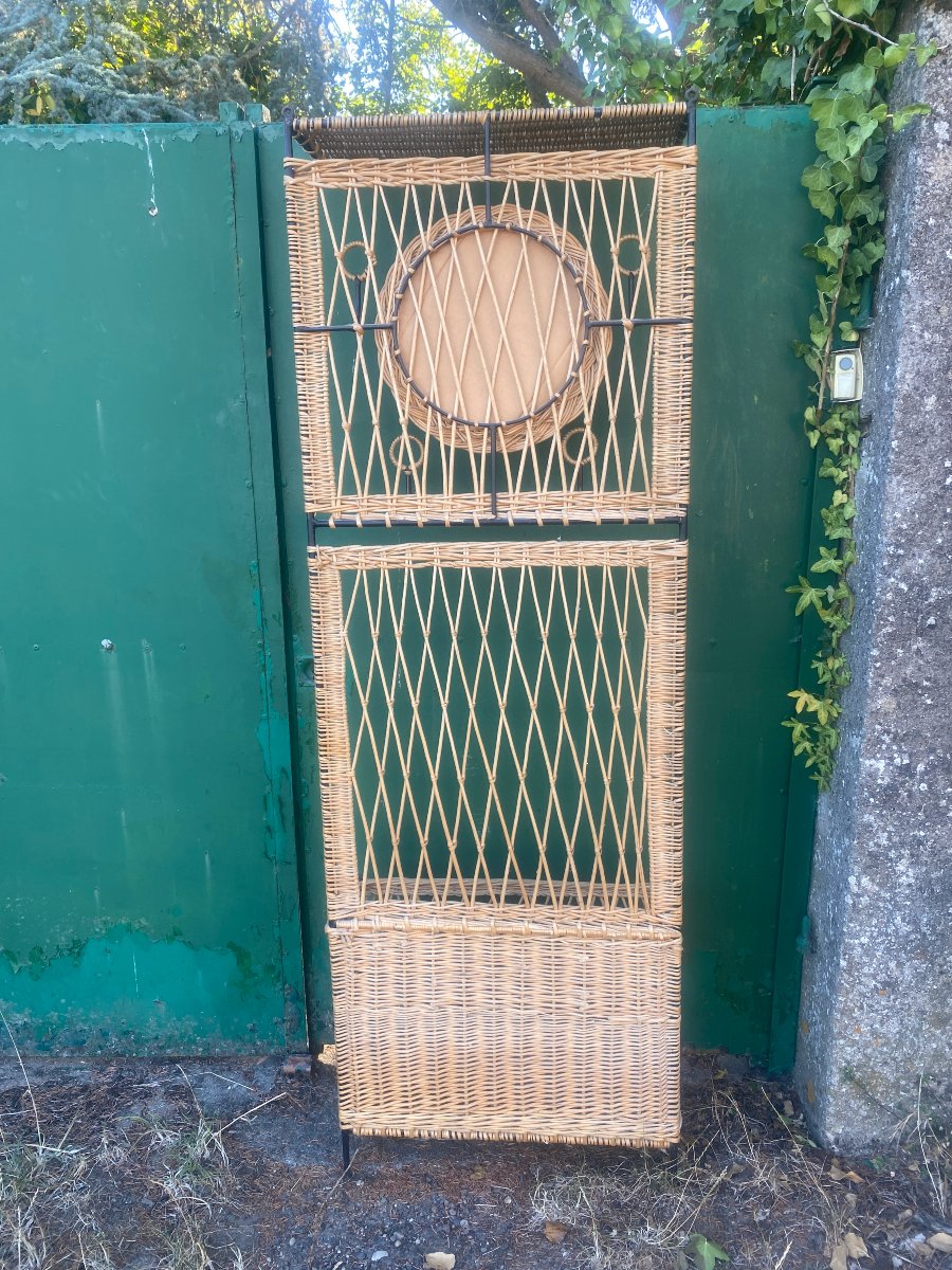 Portemanteau, vestiaire en rotin et fer forgé circa 1950/1960-photo-5