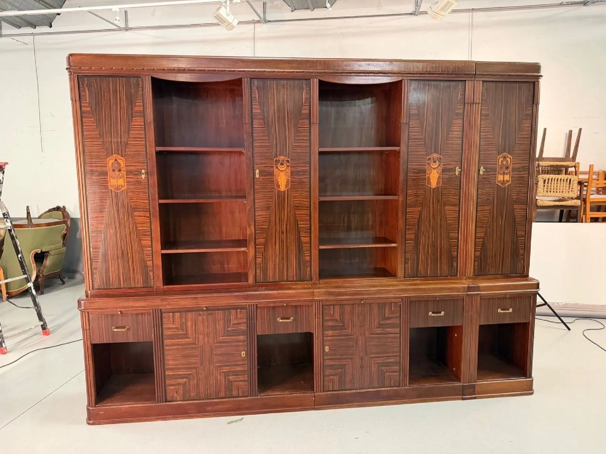 Large Art Deco Bookcase Made Of Precious Wood, Circa 1930 -photo-2