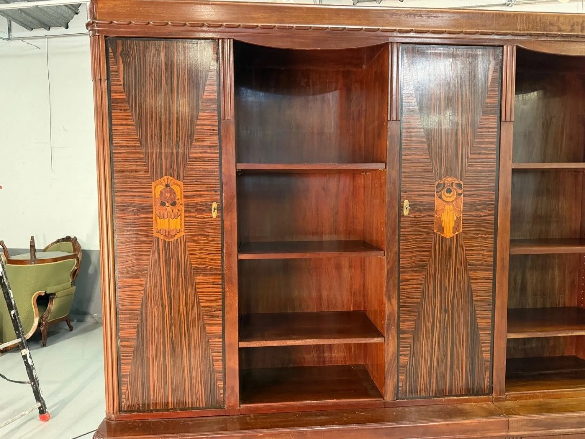 Large Art Deco Bookcase Made Of Precious Wood, Circa 1930 -photo-3