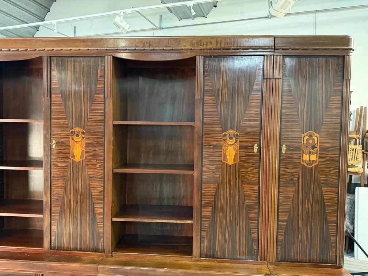 Large Art Deco Bookcase Made Of Precious Wood, Circa 1930 -photo-4