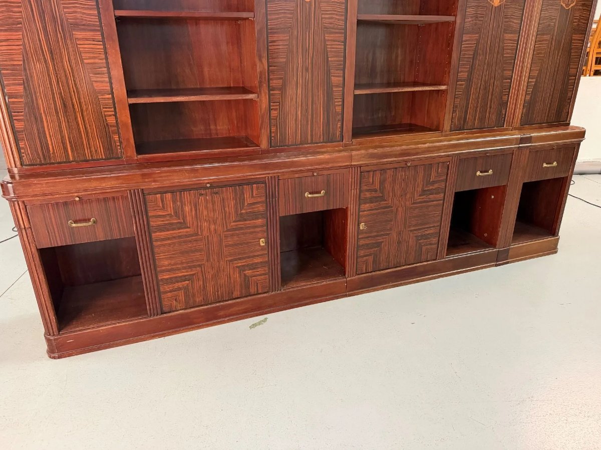 Large Art Deco Bookcase Made Of Precious Wood, Circa 1930 -photo-1
