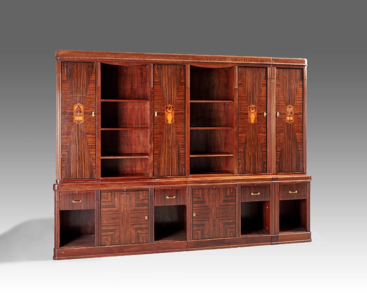 Large Art Deco Bookcase Made Of Precious Wood, Circa 1930 