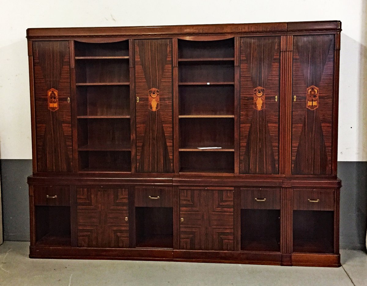 Large Art Deco Bookcase Made Of Precious Wood, Circa 1930 