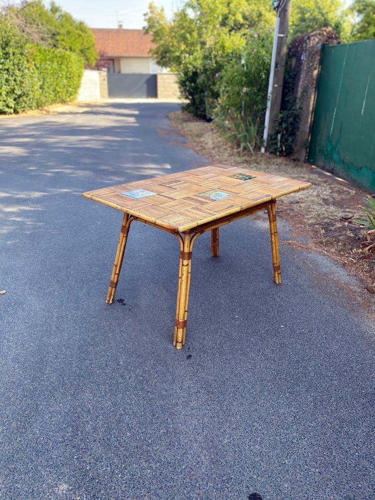 Adrien Audoux And Frida Minet, Table, Made Of Bamboo And Ceramic, Circa 1960–1970-photo-2