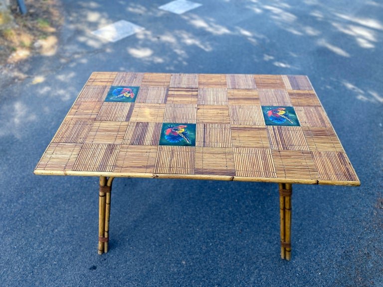 Adrien Audoux And Frida Minet, Table, Made Of Bamboo And Ceramic, Circa 1960–1970-photo-3