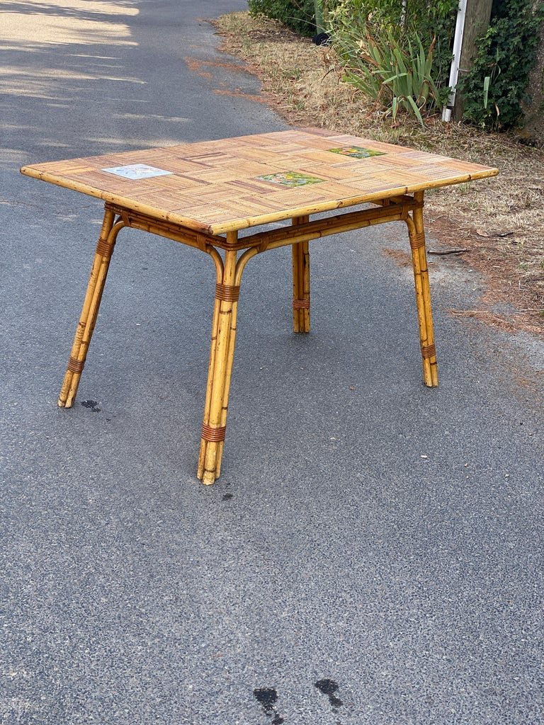 Adrien Audoux And Frida Minet, Table, Made Of Bamboo And Ceramic, Circa 1960–1970-photo-4