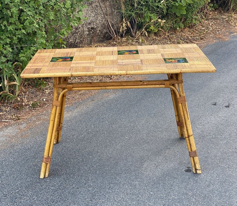 Adrien Audoux And Frida Minet, Table, Made Of Bamboo And Ceramic, Circa 1960–1970-photo-7