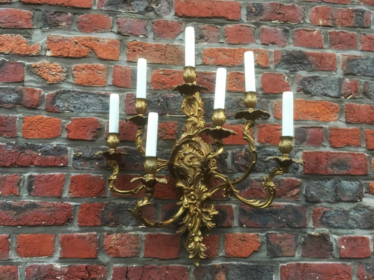 Grande Applique En Bronze Style Louis XV à 7 Lumieres Circa 1950-photo-2