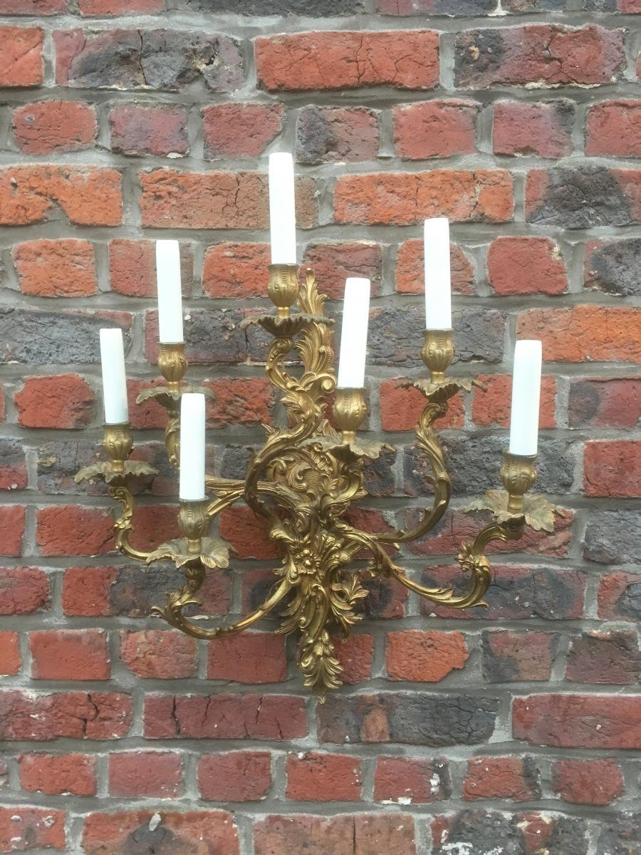 Grande Applique En Bronze Style Louis XV à 7 Lumieres Circa 1950-photo-2