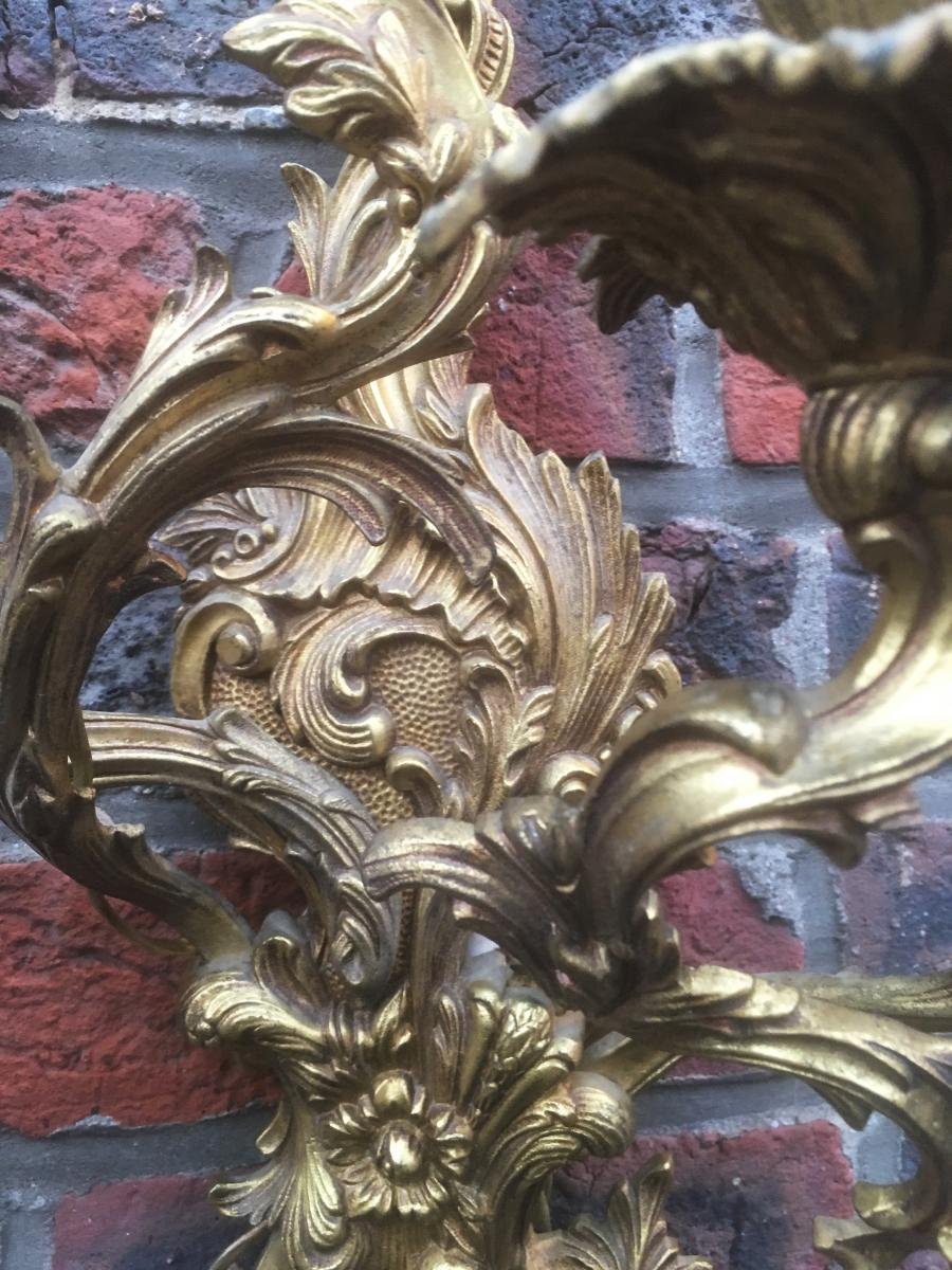 Grande Applique En Bronze Style Louis XV à 7 Lumieres Circa 1950-photo-3