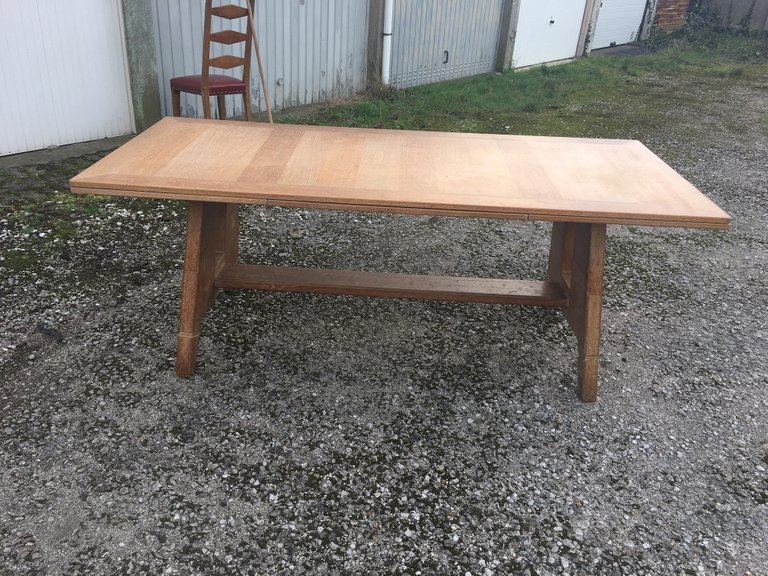 Large Art Deco Oak Table, Circa 1940. Dimensions With 2 Extensions: 75 X 320 X 90 Cm. -photo-1