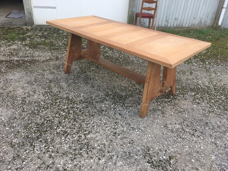 Large Art Deco Oak Table, Circa 1940. Dimensions With 2 Extensions: 75 X 320 X 90 Cm. -photo-2