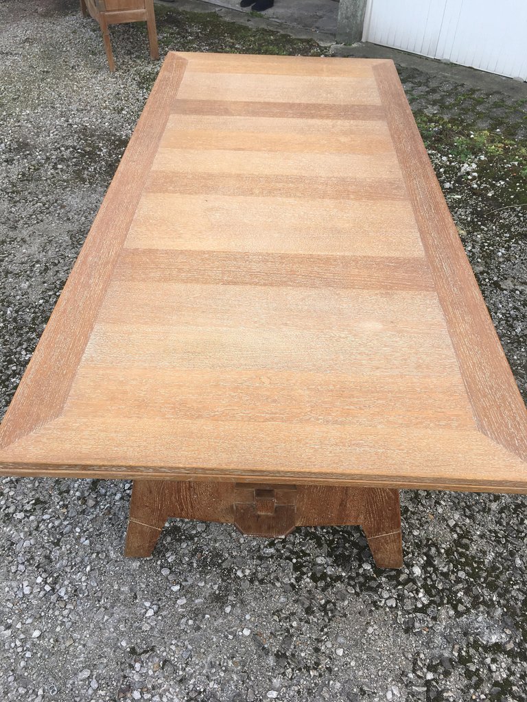 Large Art Deco Oak Table, Circa 1940. Dimensions With 2 Extensions: 75 X 320 X 90 Cm. -photo-3