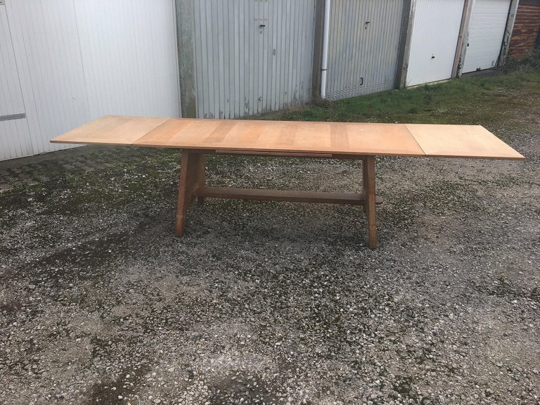 Large Art Deco Oak Table, Circa 1940. Dimensions With 2 Extensions: 75 X 320 X 90 Cm. -photo-5