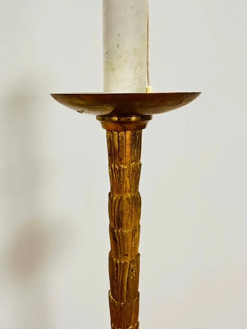 MAISON BAGUÈS (attribué à) Lampe de parquet en bronze à motifs palmiforme. circa 1950/1960-photo-2