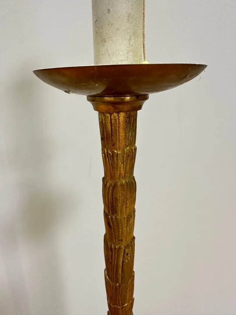 MAISON BAGUÈS (attribué à) Lampe de parquet en bronze à motifs palmiforme. circa 1950/1960-photo-1
