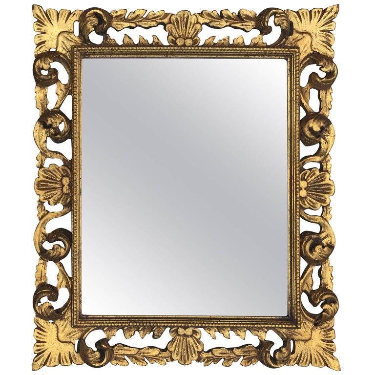 Neo-baroque Gilded Wooden Mirror, Louis XIII Style, Circa 1950 