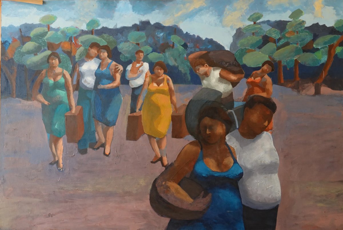 Jean-Yves Madec (né en 1960) « La promenade », 1991 Huile sur toile signé et daté 