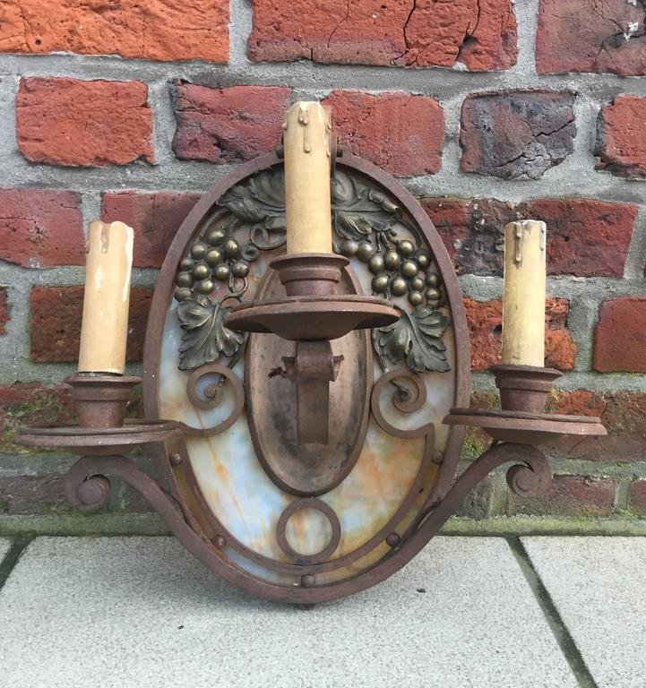 Edgar Brandt ,(style de) paire d'appliques époque Art deco en fer forgé, bronze circa 1930-photo-1
