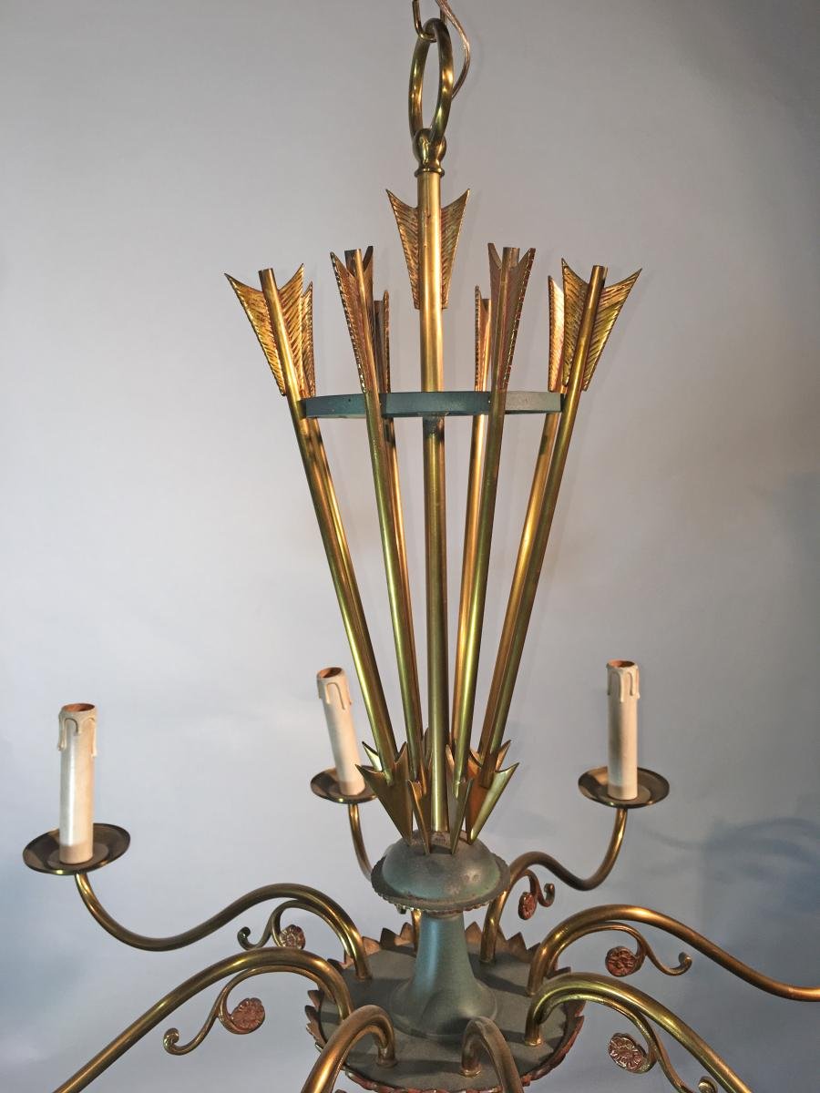 Lustre Art Deco En Métal Laqué Et Laiton Circa 1950 -photo-1