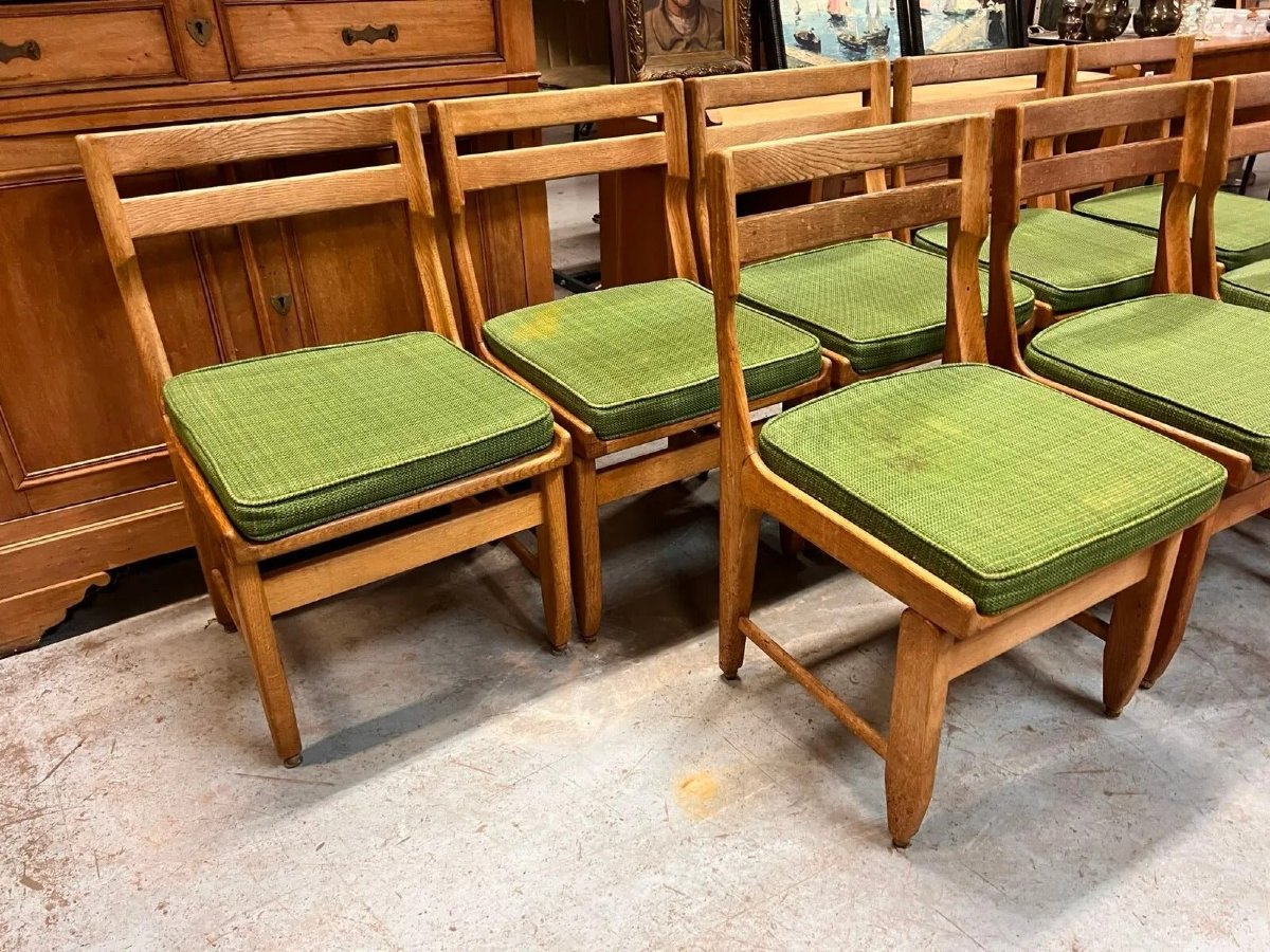 Guillerme And Chambron, A Set Of 8 Oak Chairs. Votre Maison, 1970.-photo-3